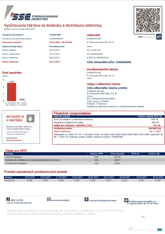 Slovakia Stredoslovenka Energetika business utility bill template in Word and PDF formats